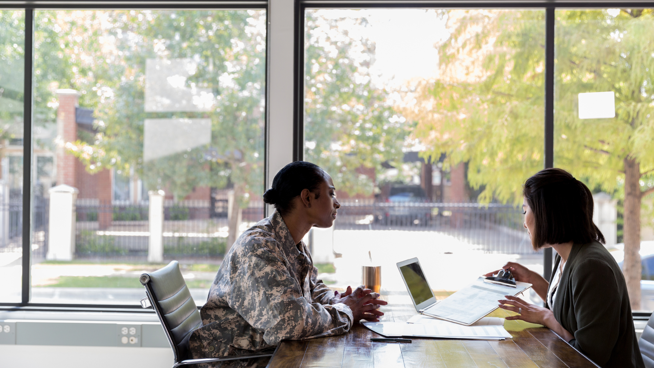 Veteran transitioning from military to civilian life and discussing options for  becoming a business owner